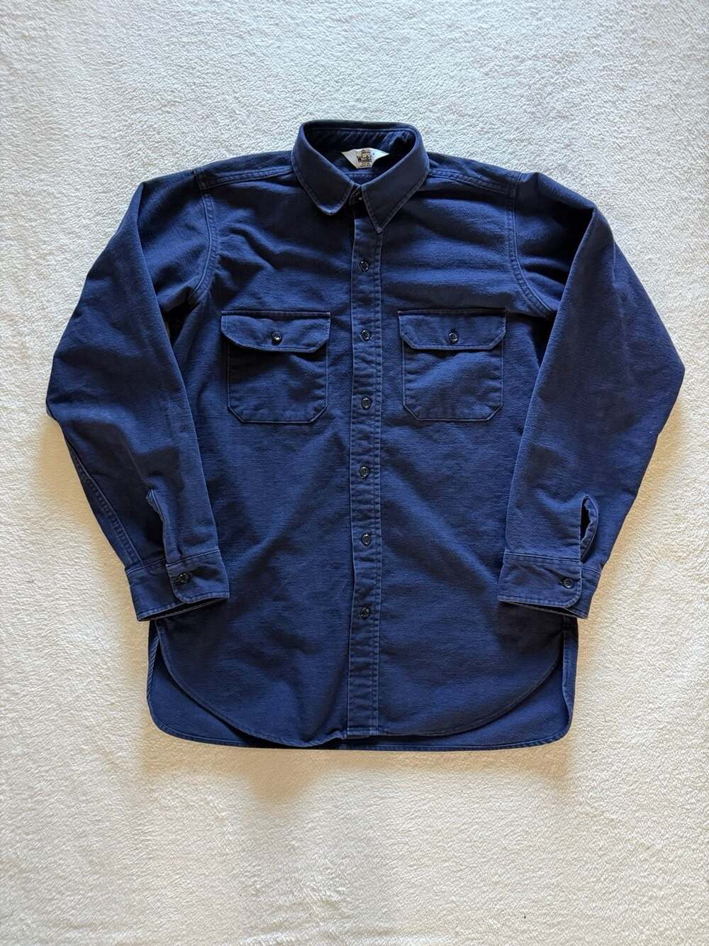 Woolrich Vintage Solid Navy Heavyweight Cotton Chamois Shirt Double Pocket Med